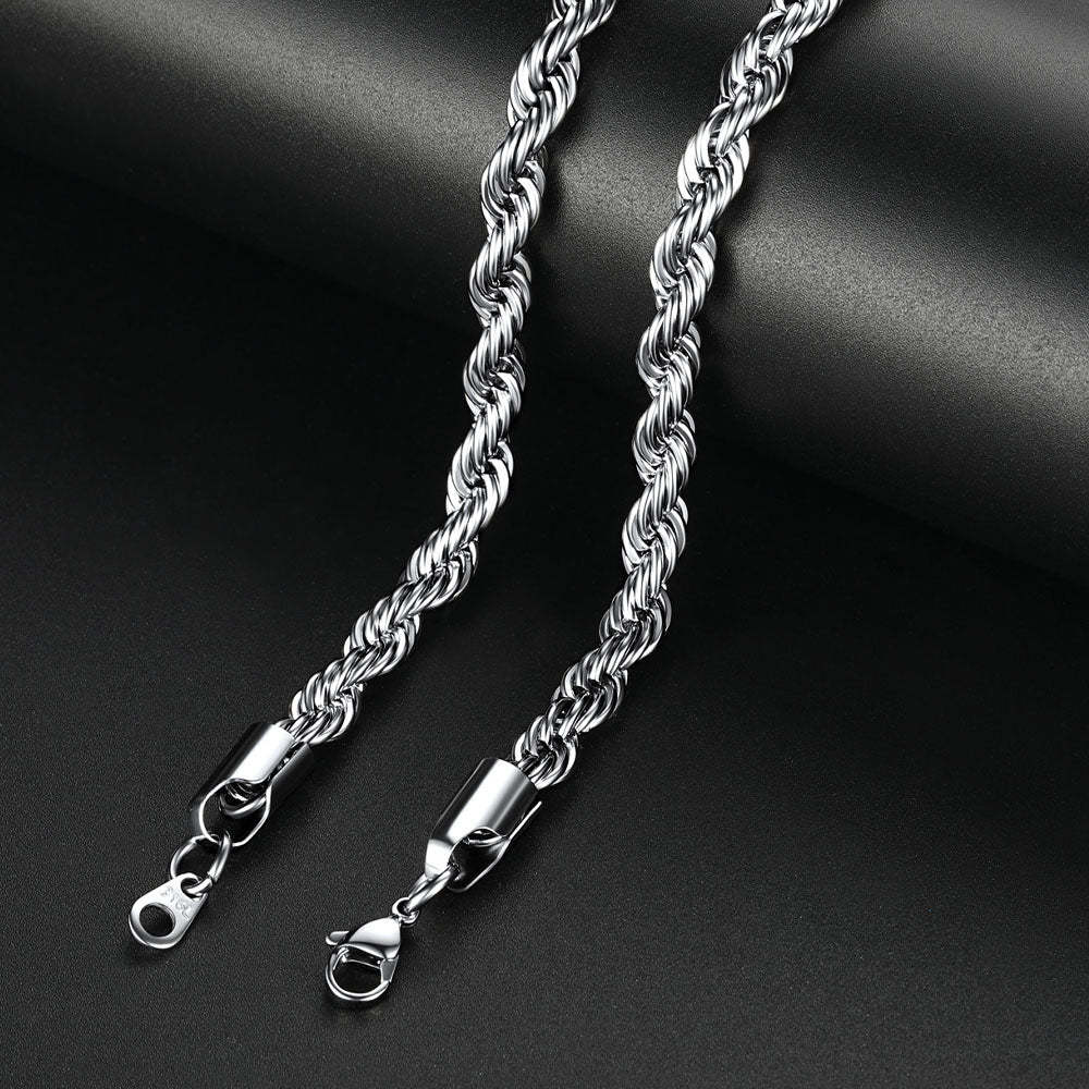 3/6/9MM Twisted Rope Chain Stainless Steel Link Necklace