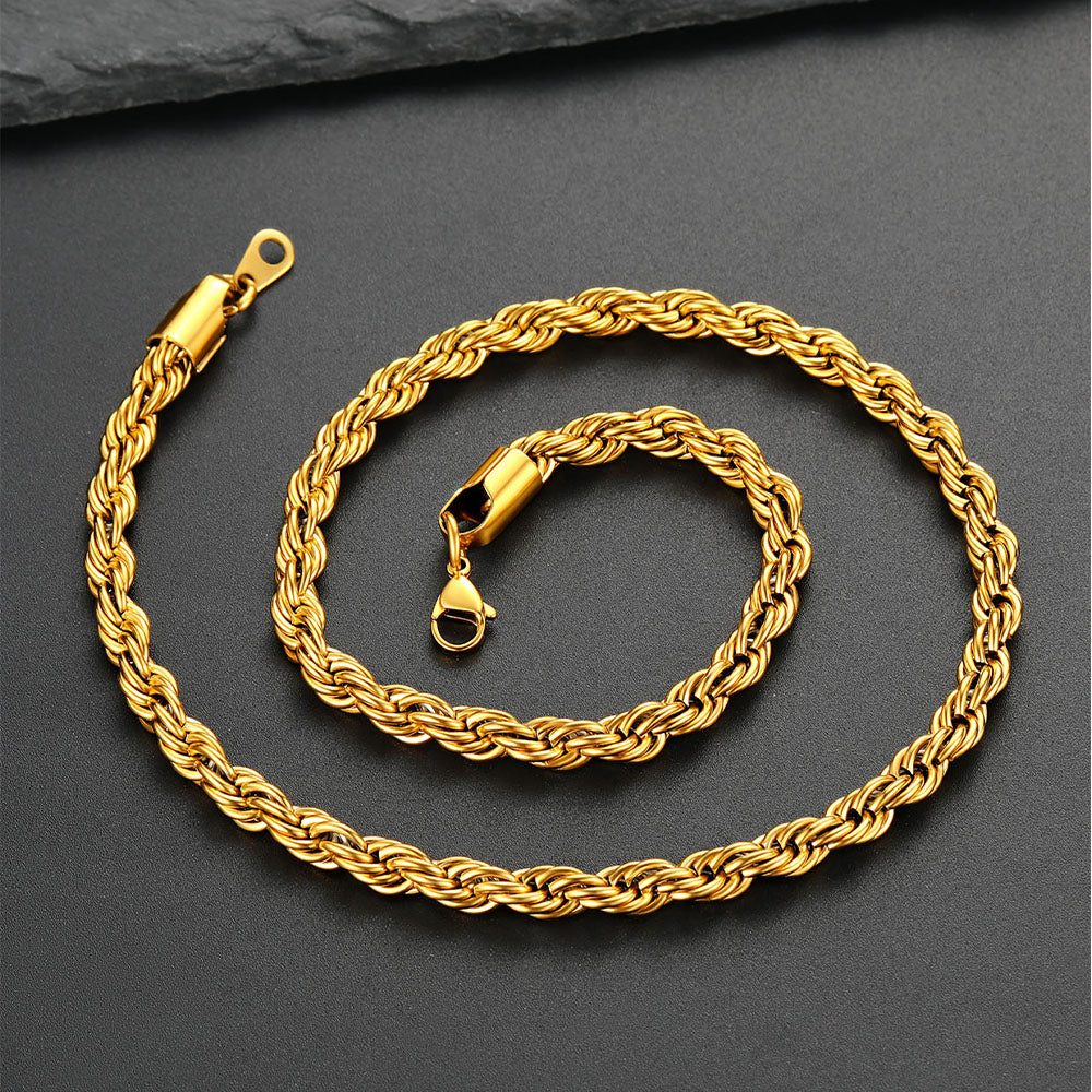 3/6/9MM Twisted Rope Chain Stainless Steel Link Necklace
