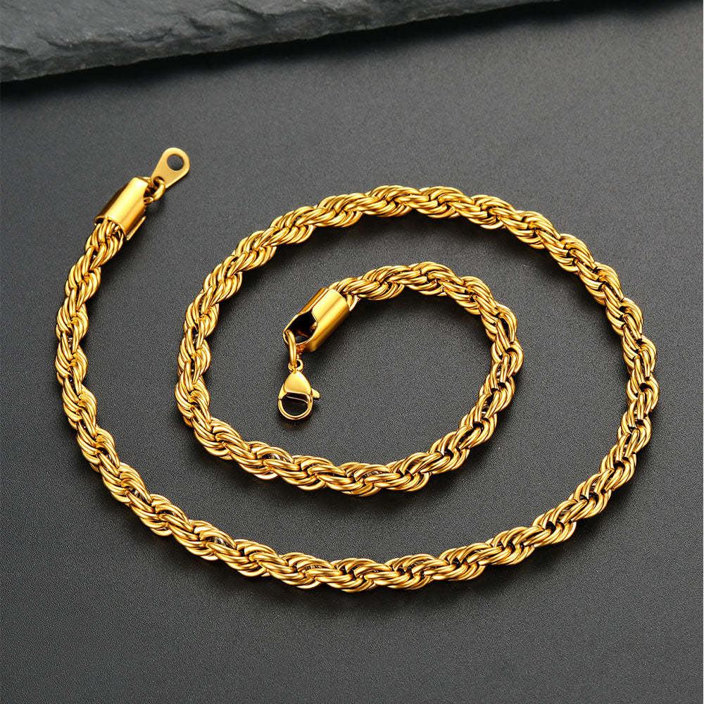 3/6/9MM Twisted Rope Chain Stainless Steel Link Necklace