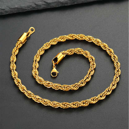 3/6/9MM Twisted Rope Chain Stainless Steel Link Necklace
