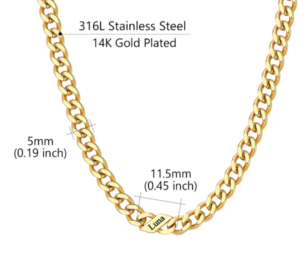 1-6 Names Stainless Steel Engraved Cuban Chain Necklace for Women