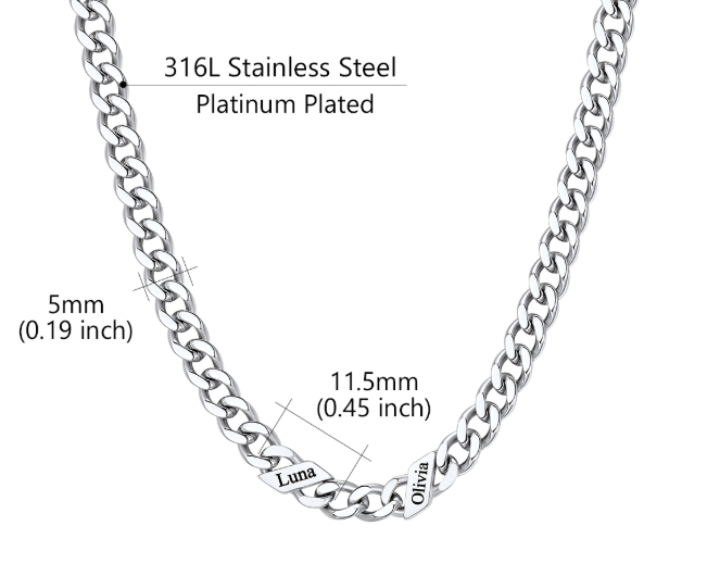 1-6 Names Stainless Steel Engraved Cuban Chain Necklace for Women
