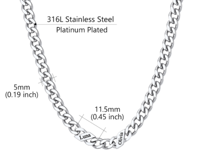 1-6 Names Stainless Steel Engraved Cuban Chain Necklace for Women