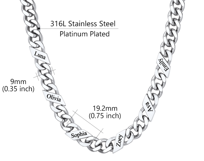 1-6 Names Stainless Steel Engraved Cuban Chain Necklace for Women