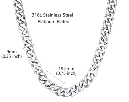 1-6 Names Stainless Steel Engraved Cuban Chain Necklace for Women