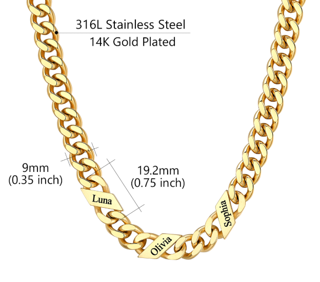 1-6 Names Stainless Steel Engraved Cuban Chain Necklace for Women