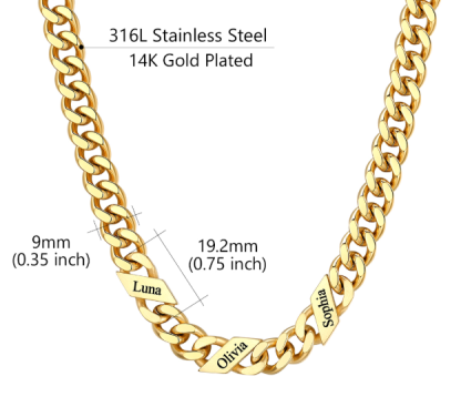 1-6 Names Stainless Steel Engraved Cuban Chain Necklace for Women