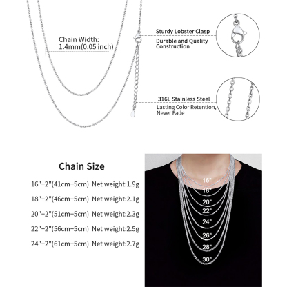 1.4mm Dainty Stainless Steel Rolo Chain Necklace Details-Necklace Length, Weight