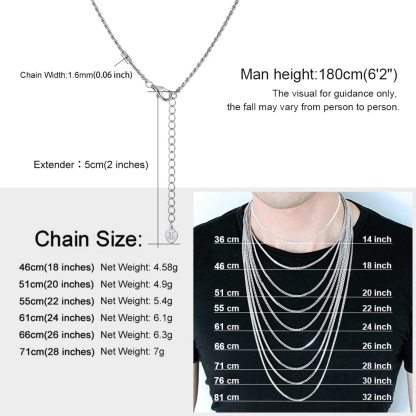 1.3/1.6mm 925 Sterling Silver Twisted Rope Chain Necklace for Men Women