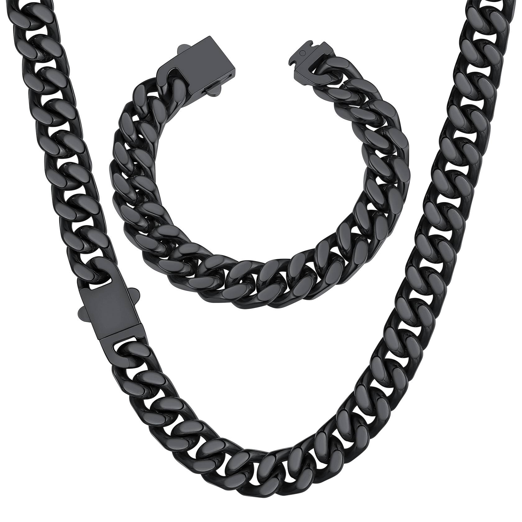 5/7/9/12mm Miami Cuban Link Chain & Bracelet Set for Him