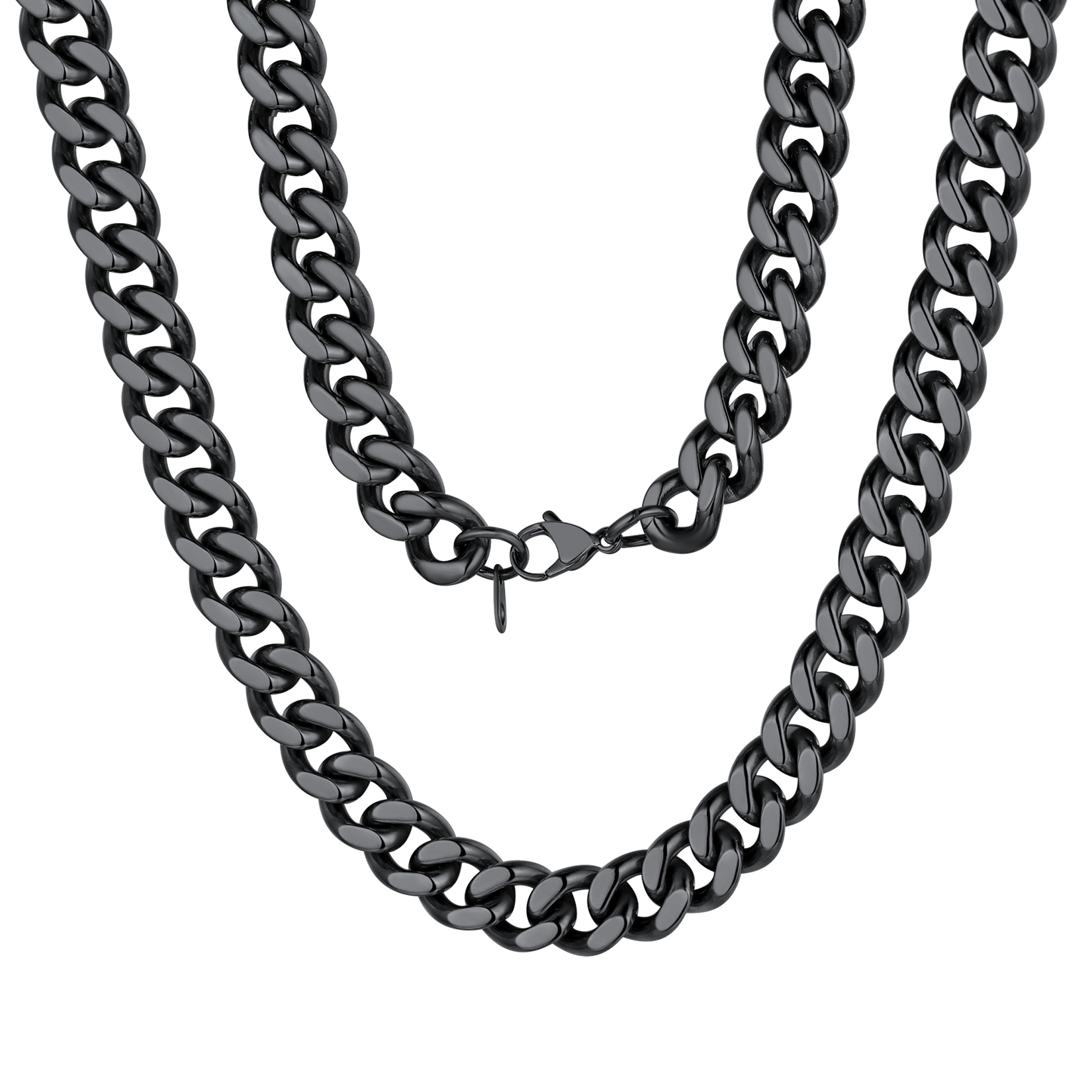 12mm Cuban Chain Necklace in Black Plated