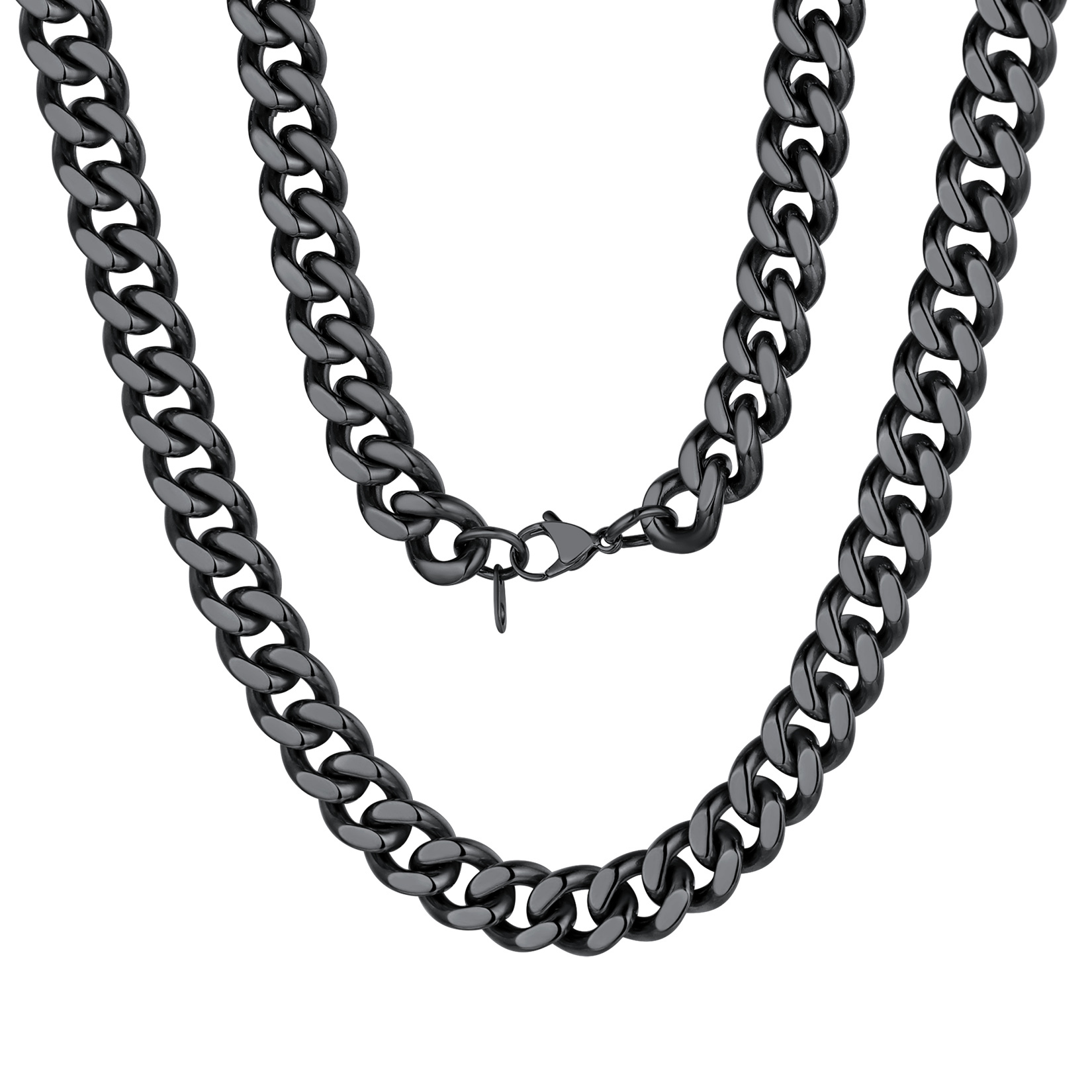 12mm Cuban Chain Necklace in Black Plated