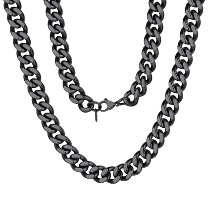 12mm Cuban Chain Necklace in Black Plated