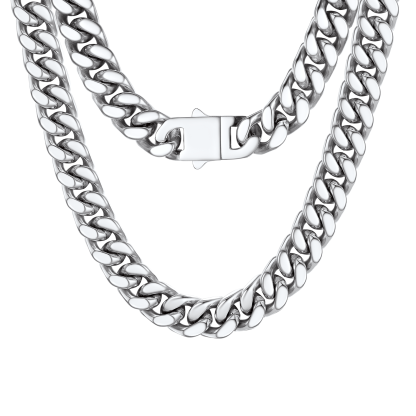 12mm Cuban Chain Necklace in Stainless Steel