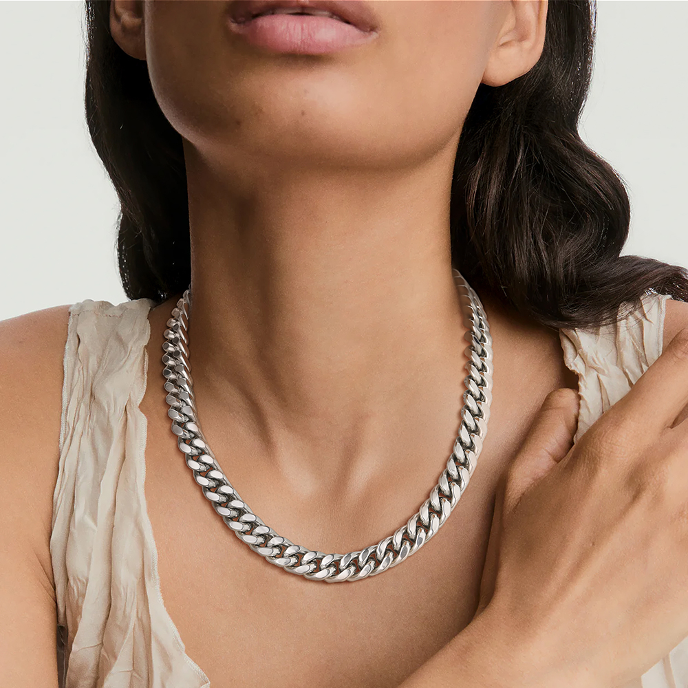 12mm Cuban Link Chain Necklace for Women in Stainless Steel - Womens Holiday's Gift