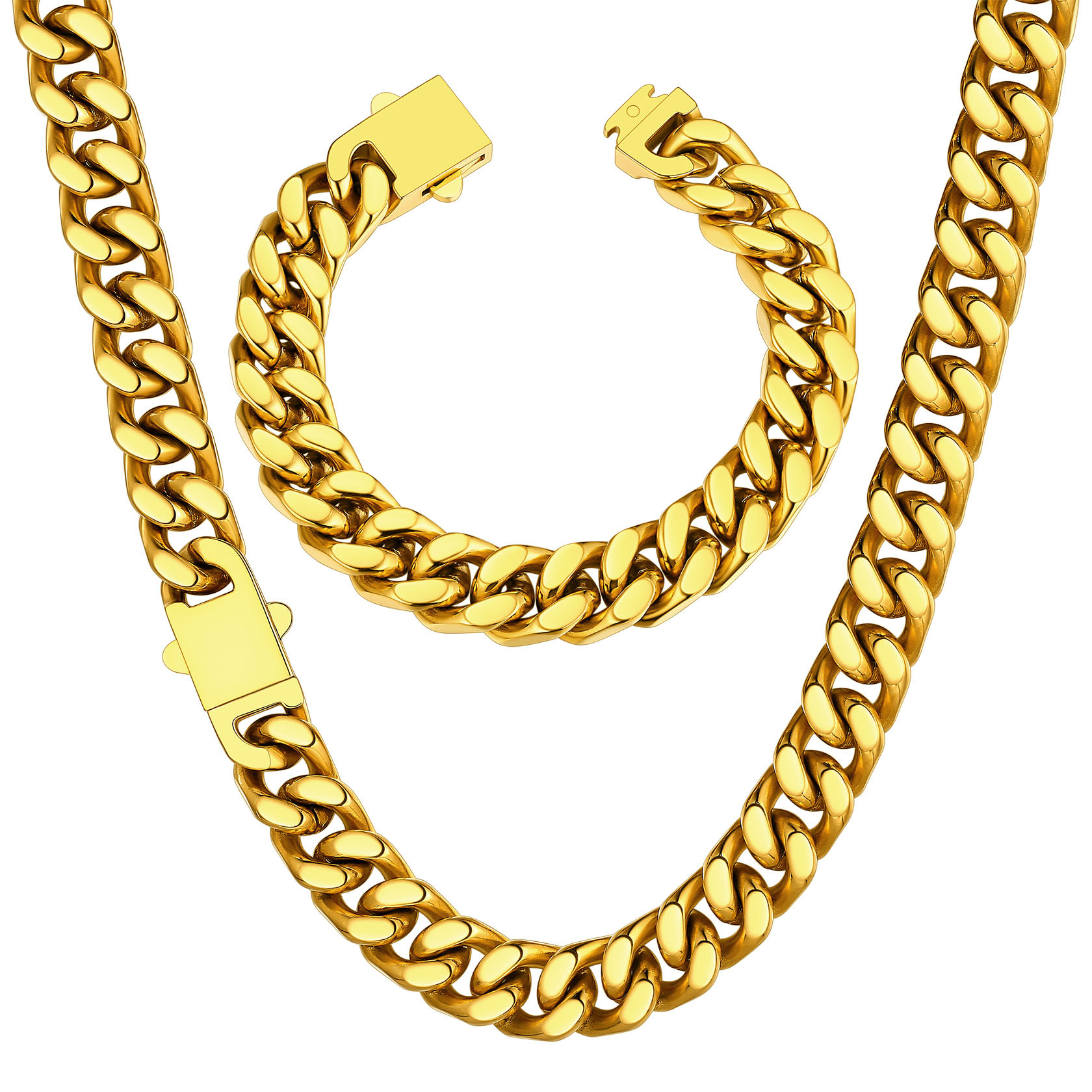5/7/9/12mm Miami Cuban Link Chain & Bracelet Set for Him