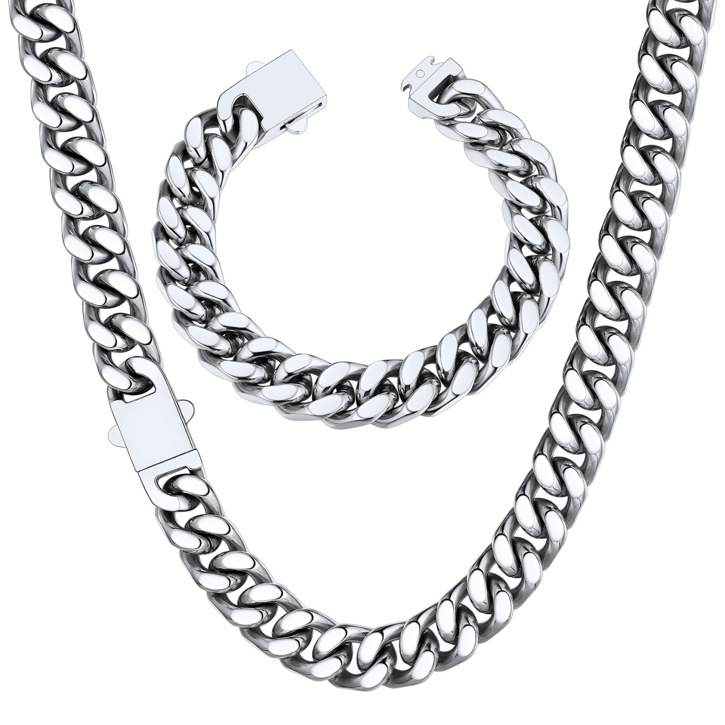 5/7/9/12mm Miami Cuban Link Chain & Bracelet Set for Him