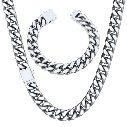 5/7/9/12mm Miami Cuban Link Chain & Bracelet Set for Him