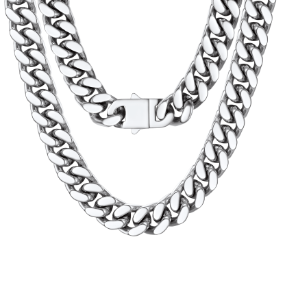 14mm Cuban Chain Necklace in Stainless Steel