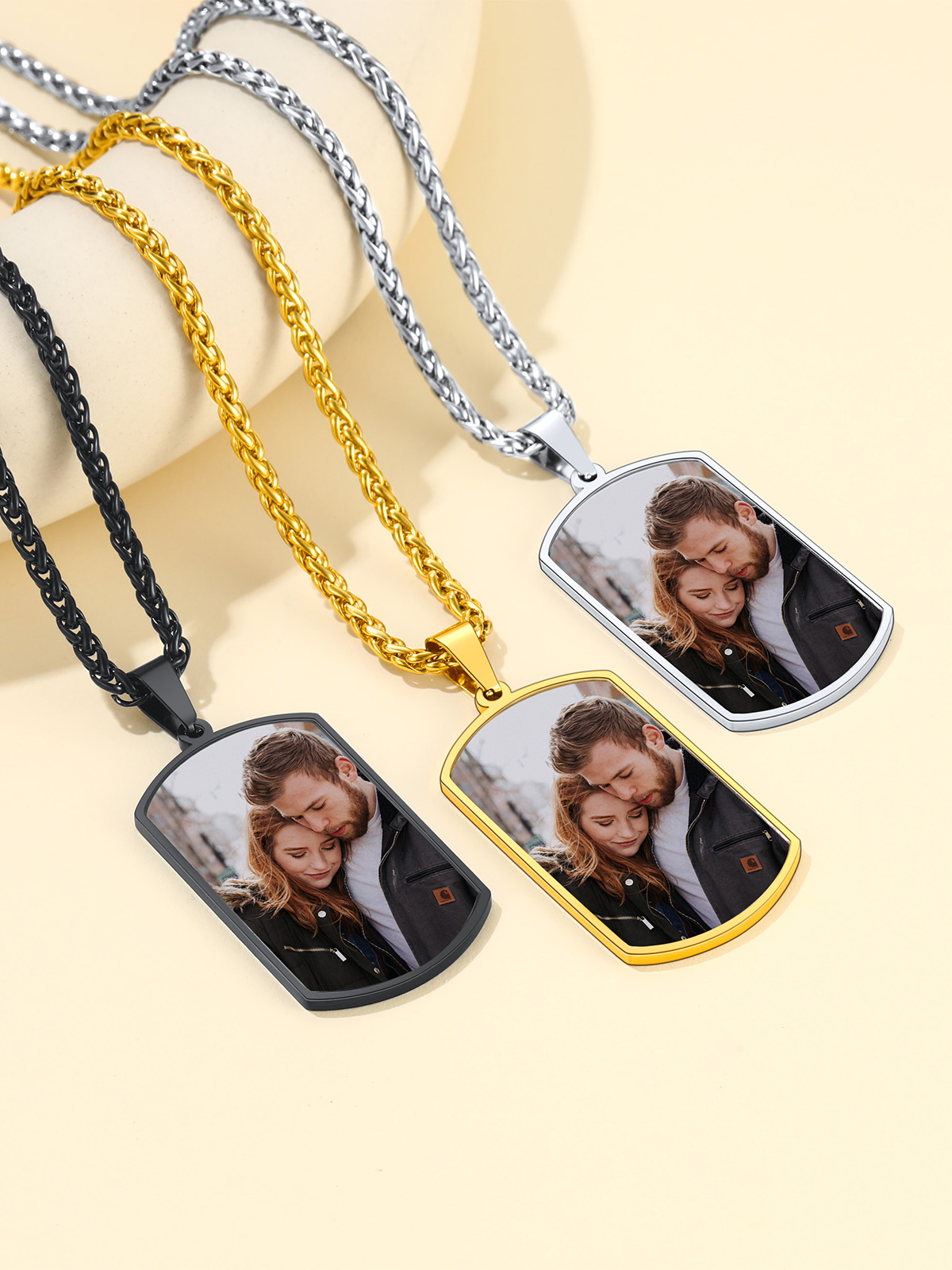 ChainsHouse Custom Photo Dog Tag Necklace with Picture Gift for Dad Gold