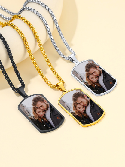 ChainsHouse Custom Photo Dog Tag Necklace with Picture Gift for Dad Gold
