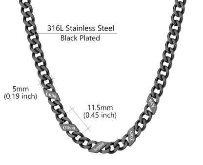 1-6 Names Stainless Steel Engraved Cuban Chain Necklace for Women