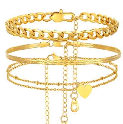 3PC Layered Snake Anklet Set
