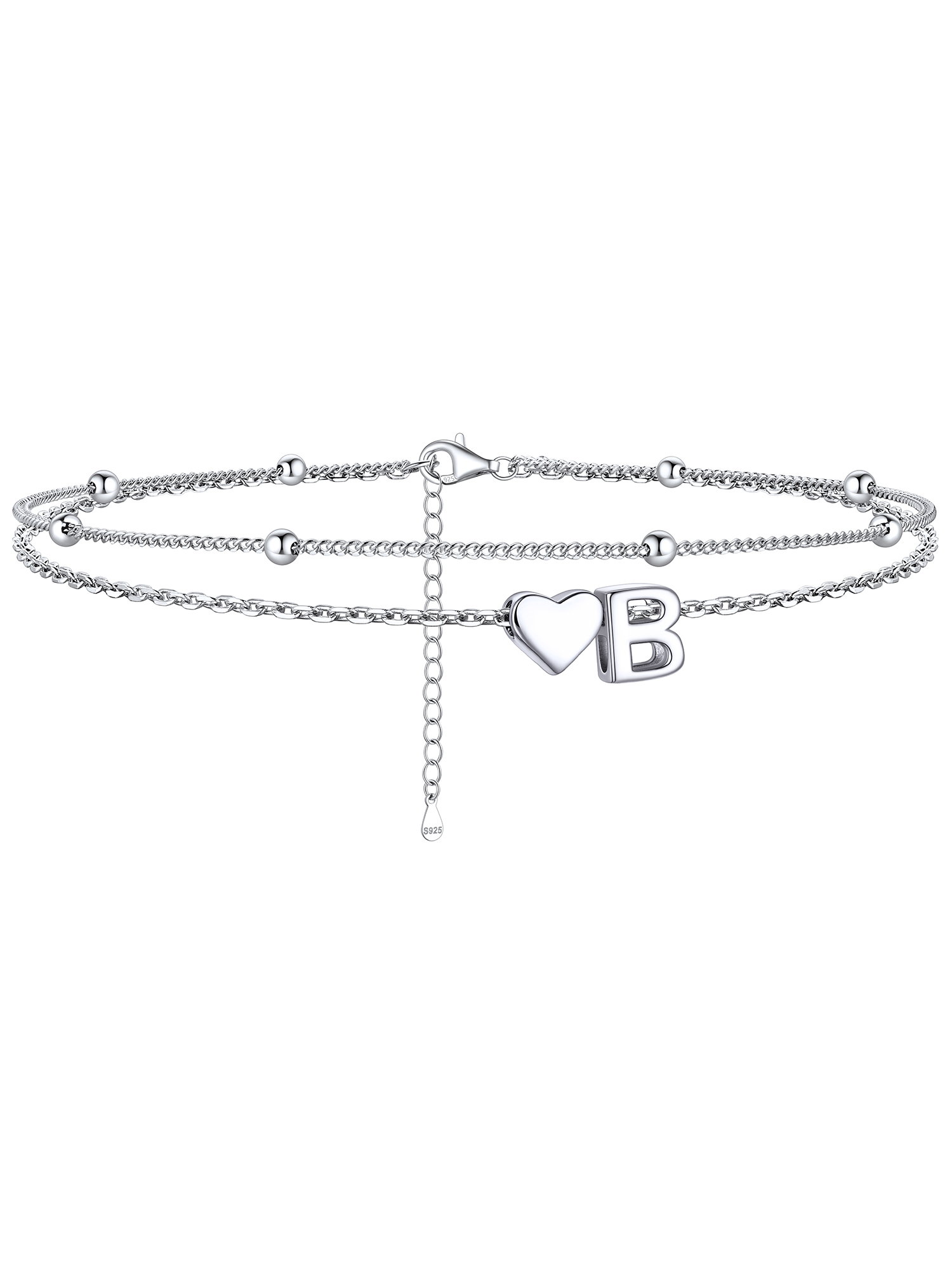 S925 Silver Double Layer Heart Anklet