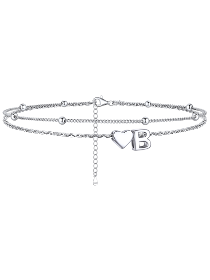 S925 Silver Double Layer Heart Anklet