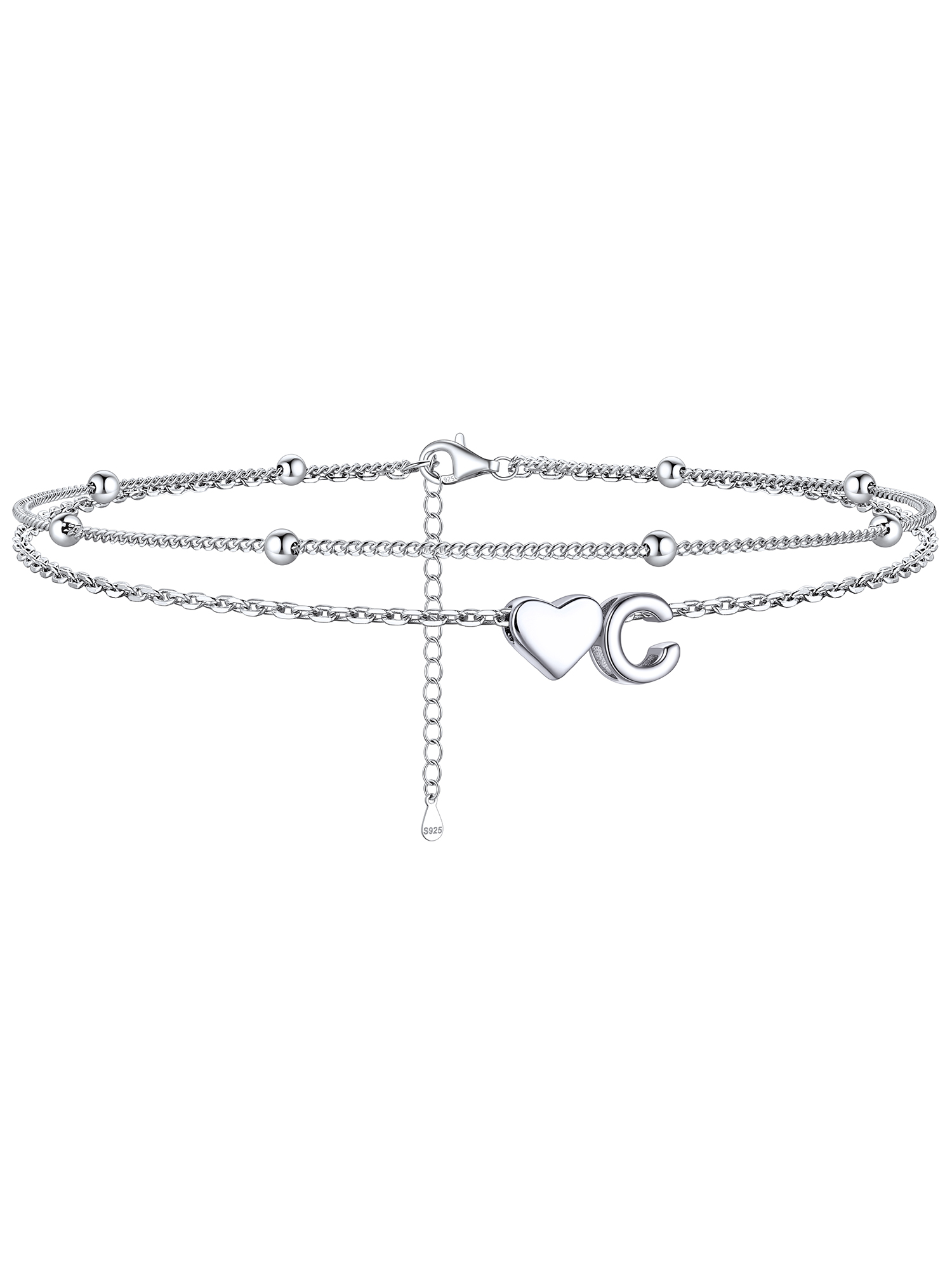 S925 Silver Double Layer Heart Anklet