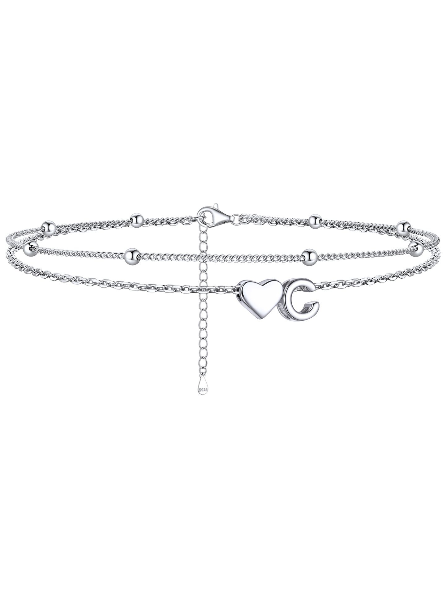 S925 Silver Double Layer Heart Anklet