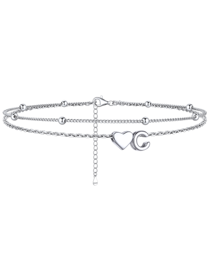 S925 Silver Double Layer Heart Anklet