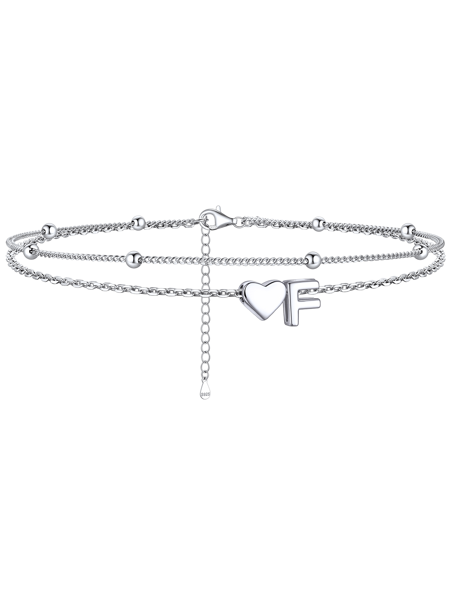 S925 Silver Double Layer Heart Anklet