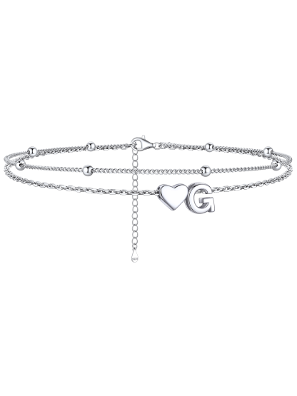 S925 Silver Double Layer Heart Anklet