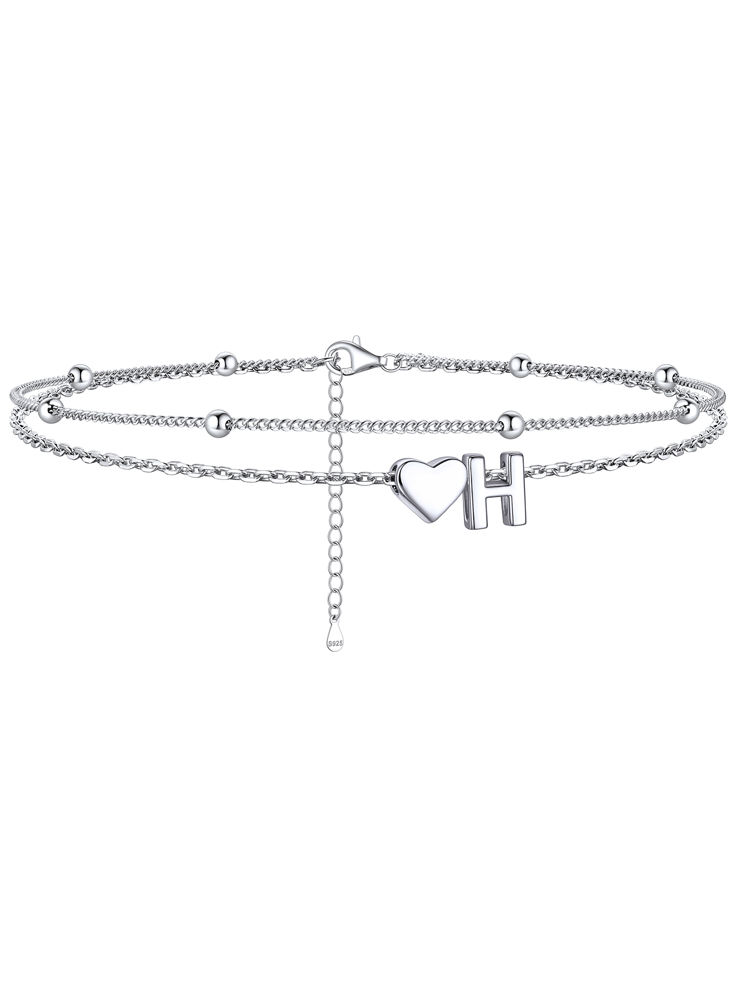 S925 Silver Double Layer Heart Anklet