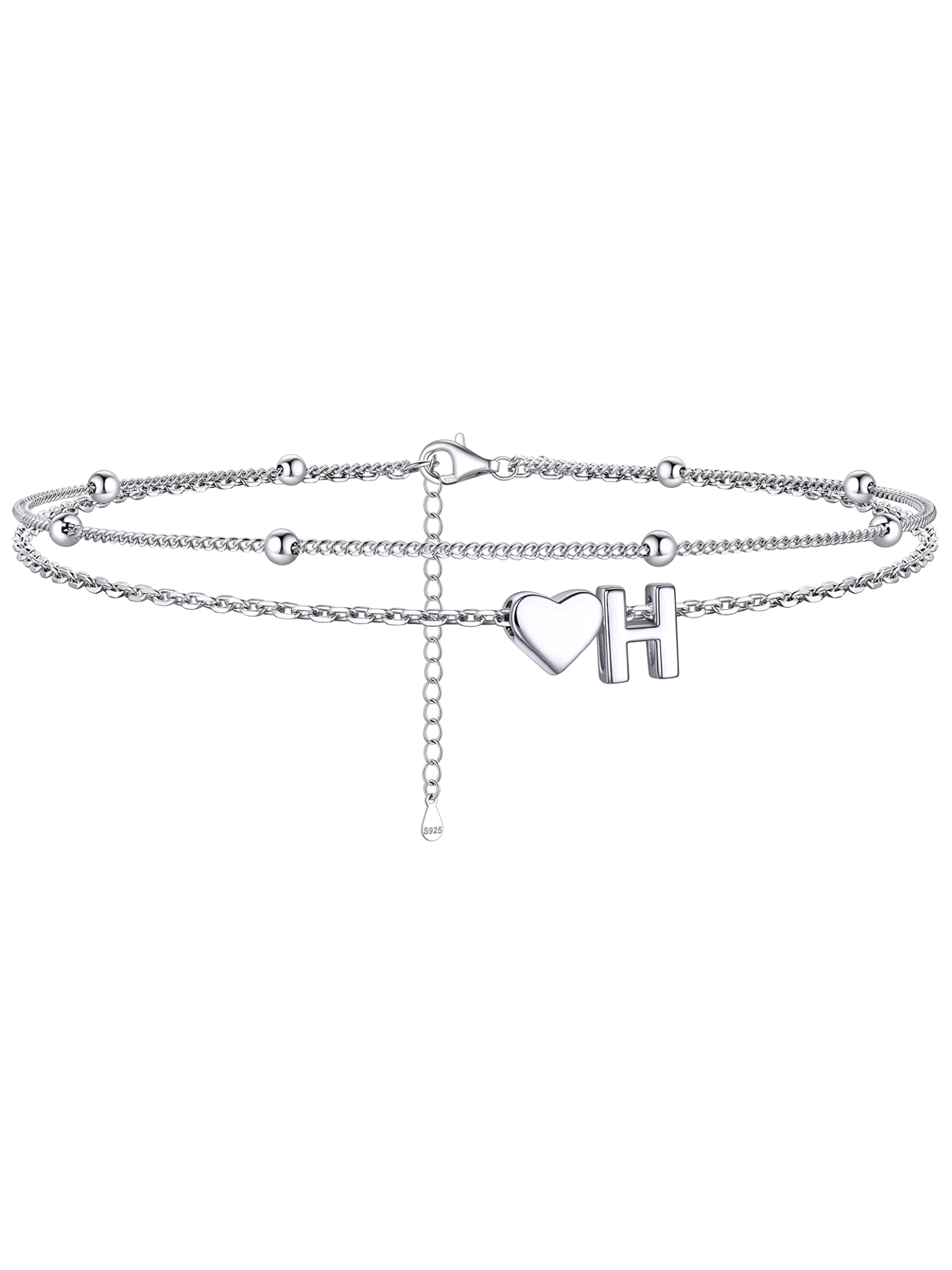 S925 Silver Double Layer Heart Anklet