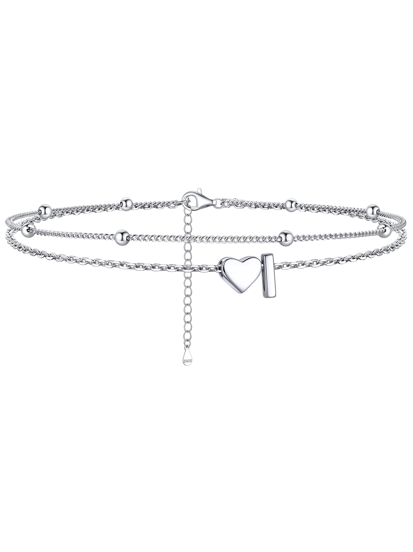 S925 Silver Double Layer Heart Anklet