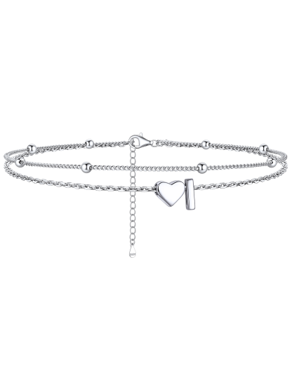 S925 Silver Double Layer Heart Anklet