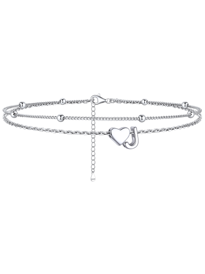 S925 Silver Double Layer Heart Anklet