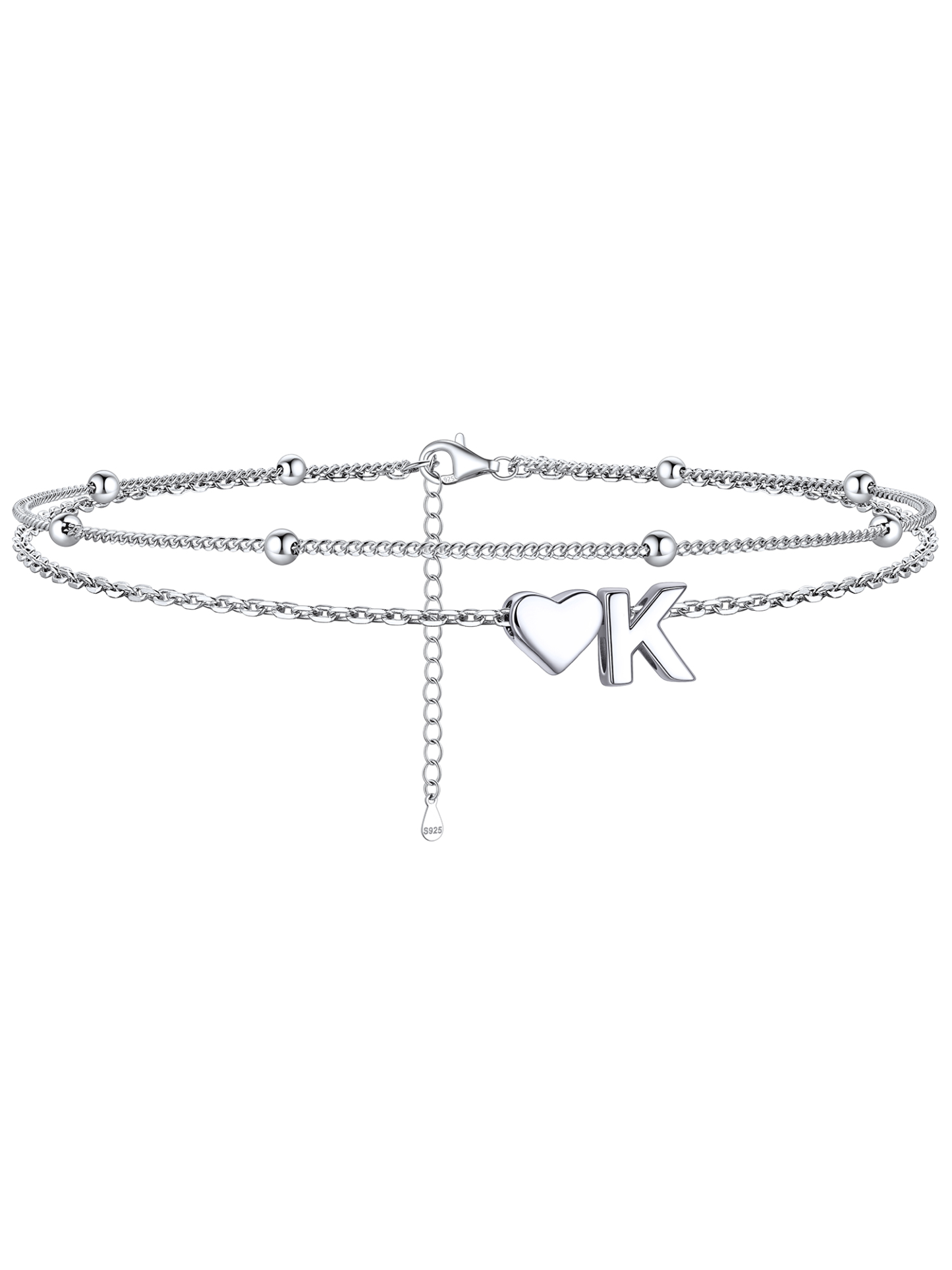 S925 Silver Double Layer Heart Anklet