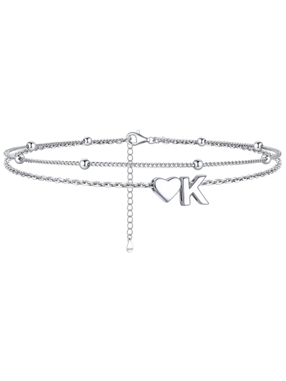 S925 Silver Double Layer Heart Anklet