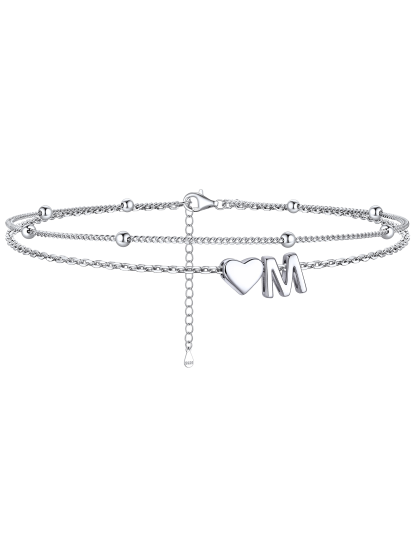 S925 Silver Double Layer Heart Anklet