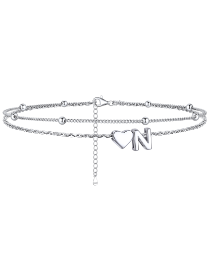 S925 Silver Double Layer Heart Anklet