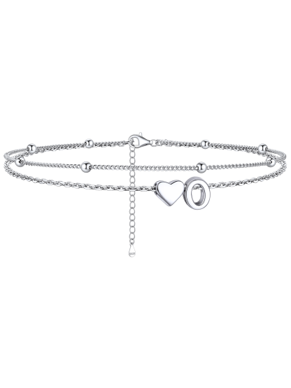 S925 Silver Double Layer Heart Anklet