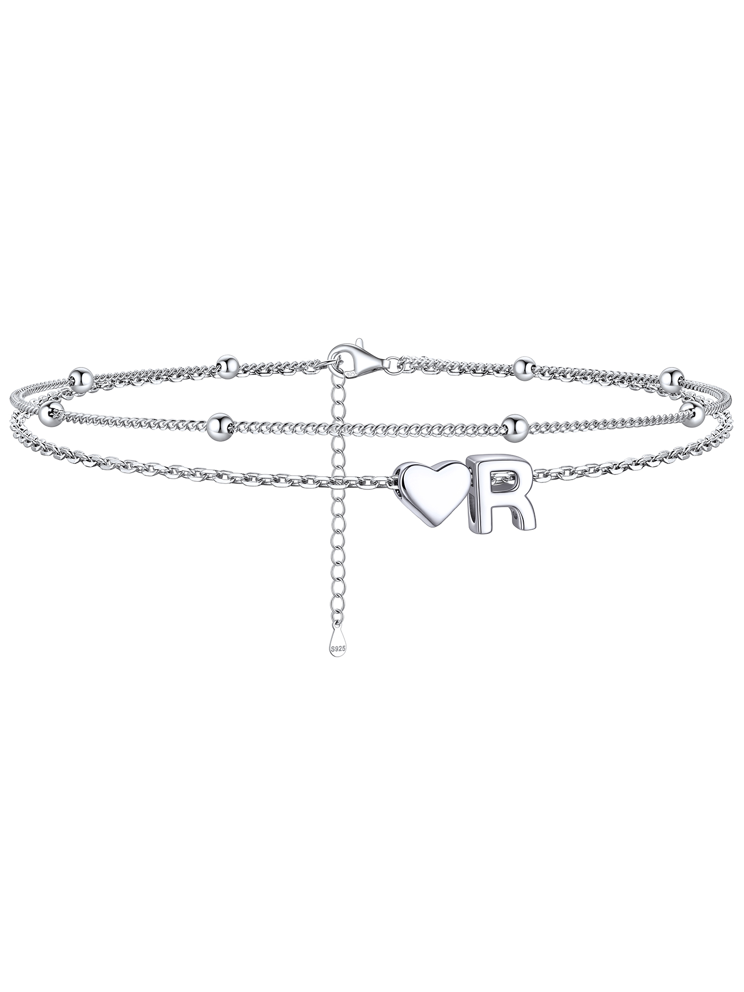 S925 Silver Double Layer Heart Anklet