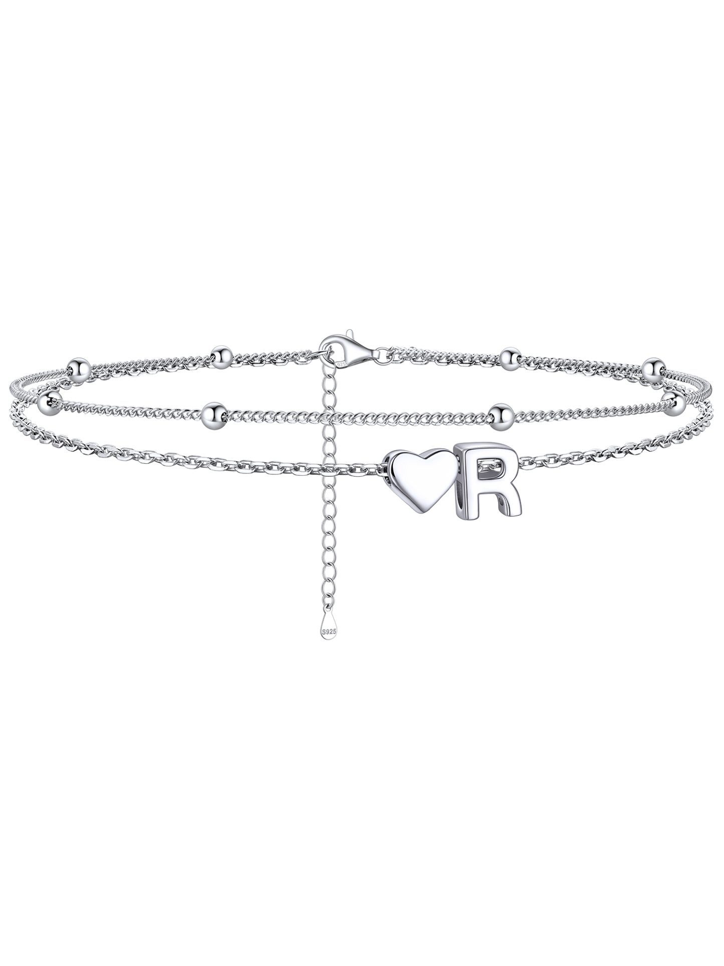 S925 Silver Double Layer Heart Anklet