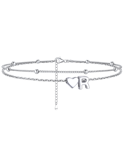 S925 Silver Double Layer Heart Anklet