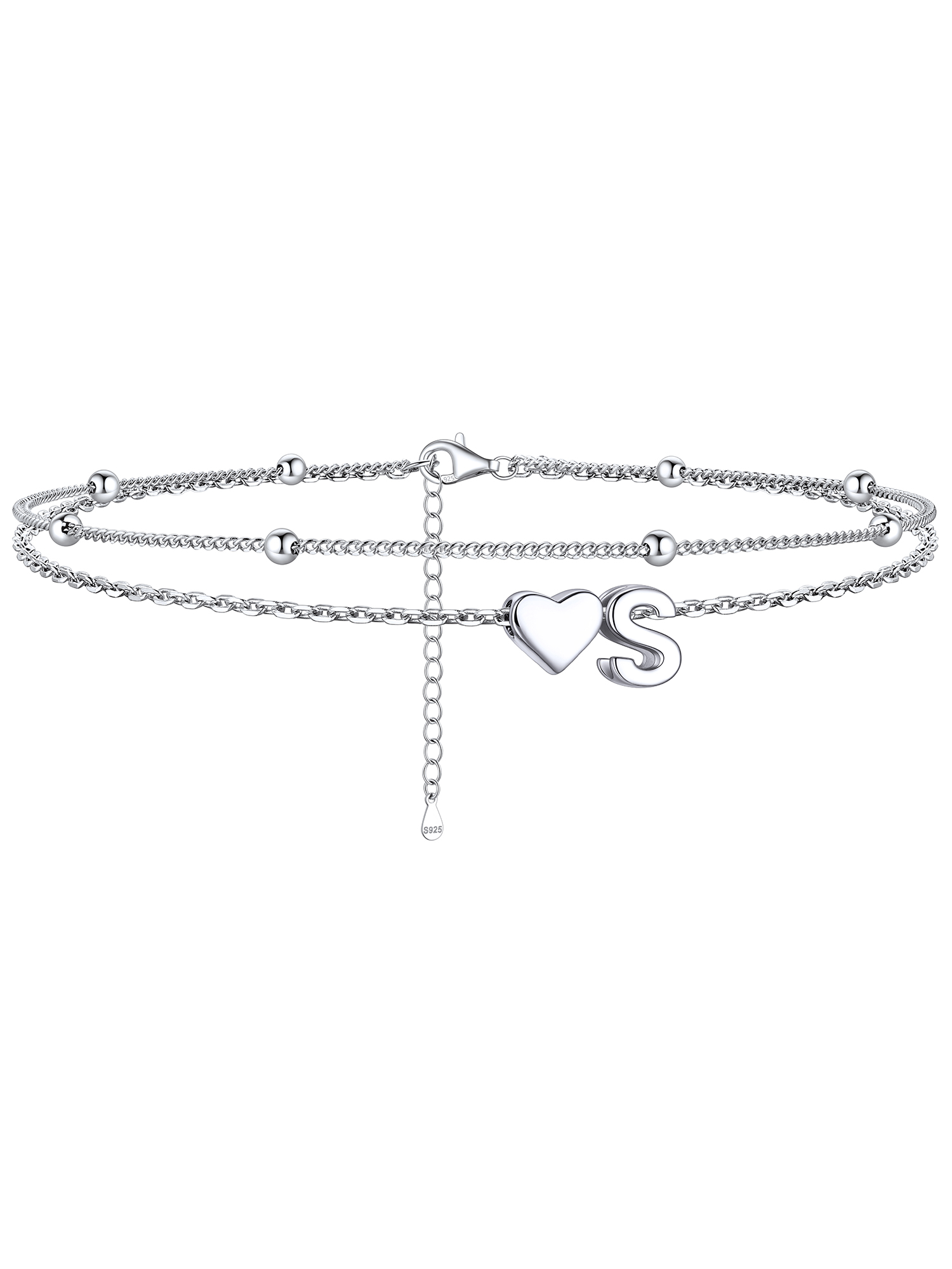 S925 Silver Double Layer Heart Anklet