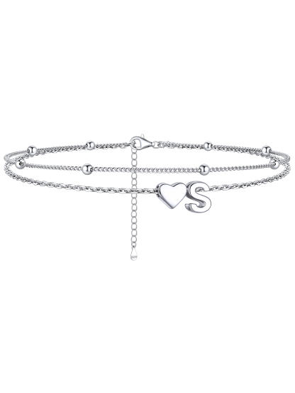 S925 Silver Double Layer Heart Anklet