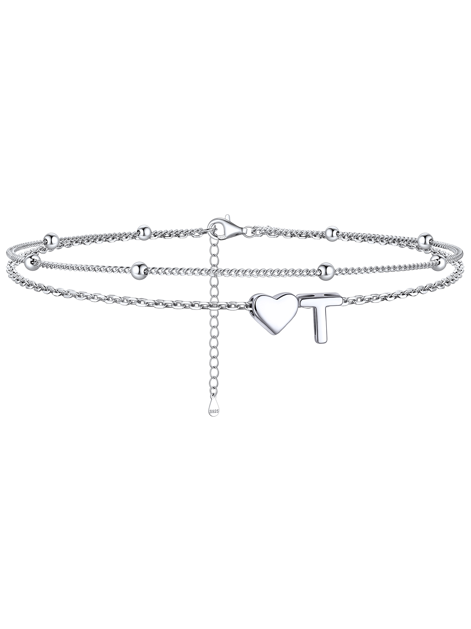 S925 Silver Double Layer Heart Anklet